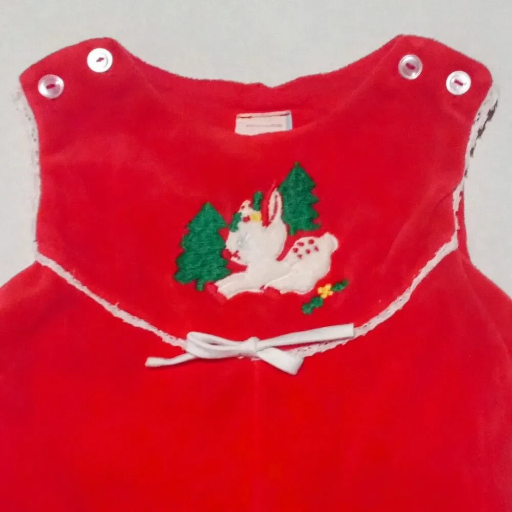 Vtg Baby Togs Christmas Corduroy Overalls-Size 6-9 Months-Reindeer-Elastic Legs